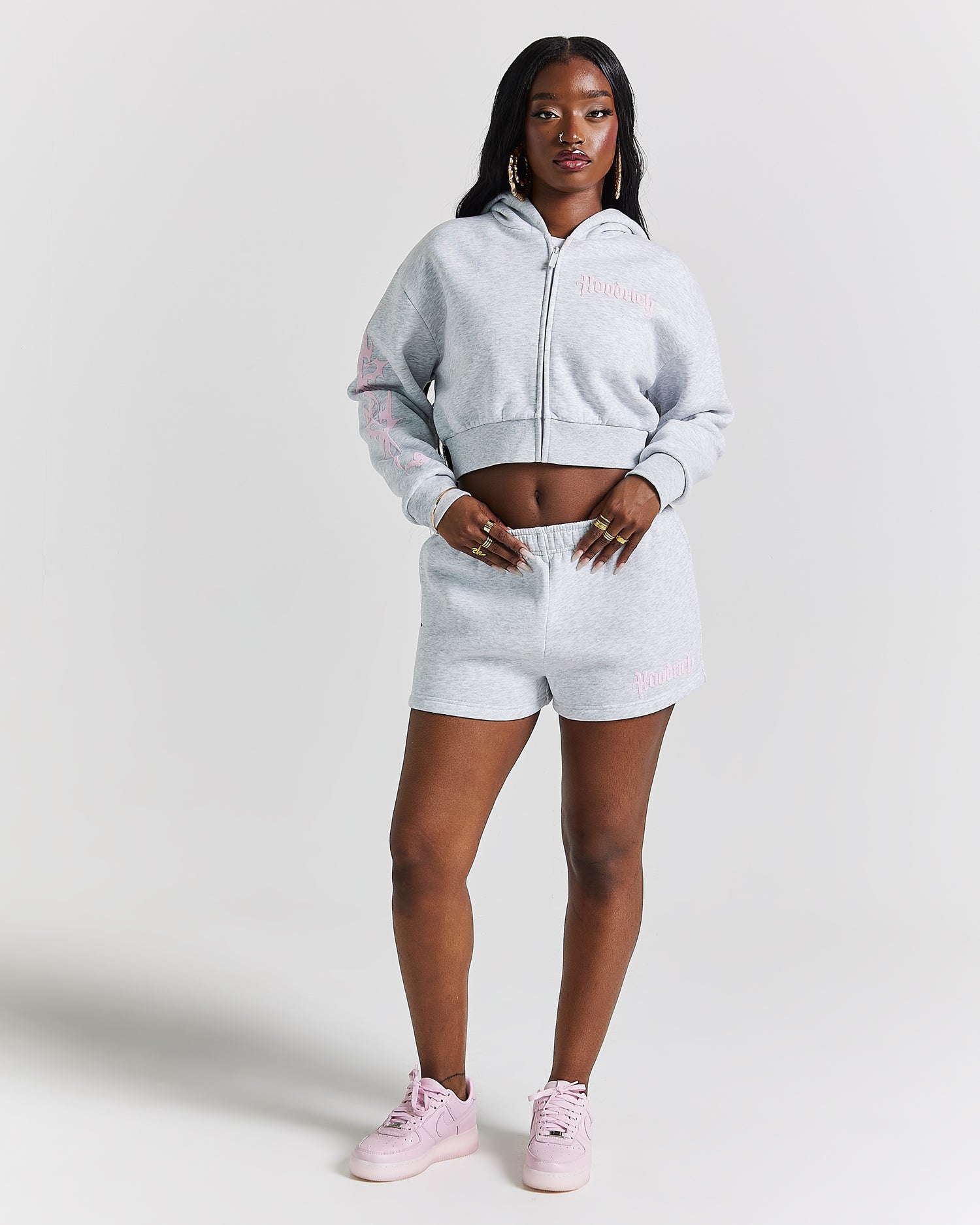 Totem Mini Sweatshorts - Light Grey/Pink/Rhinestone