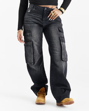 Script Cargo Relaxed Jeans - Black Wash