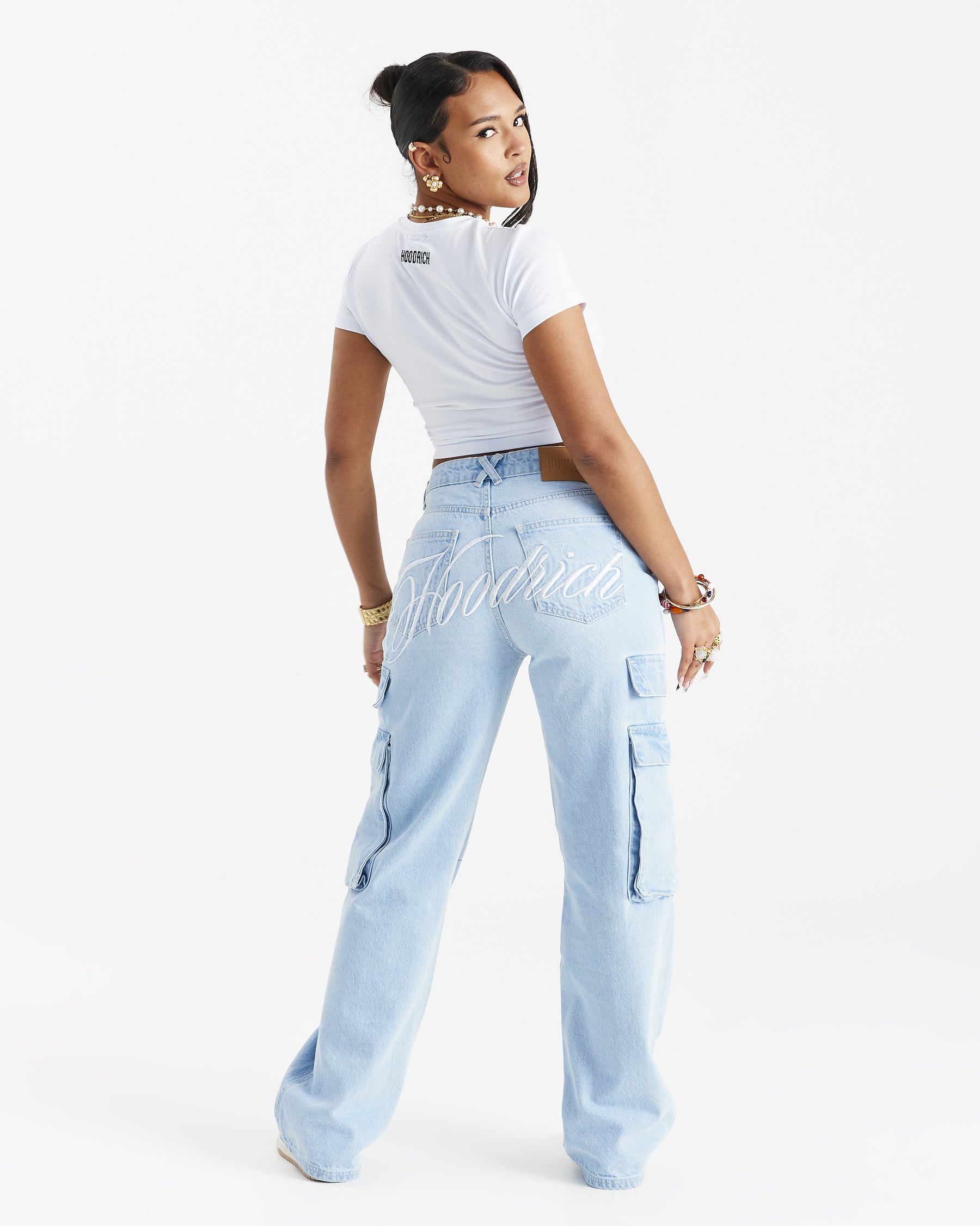 Script Cargo Relaxed Jeans - Light Blue