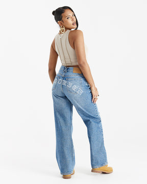 Distressed Gothic Wide Leg Jeans - Blue Wash