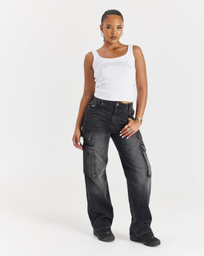 Script Wide Leg Jeans - Black Wash