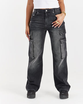 Script Wide Leg Jeans - Black Wash