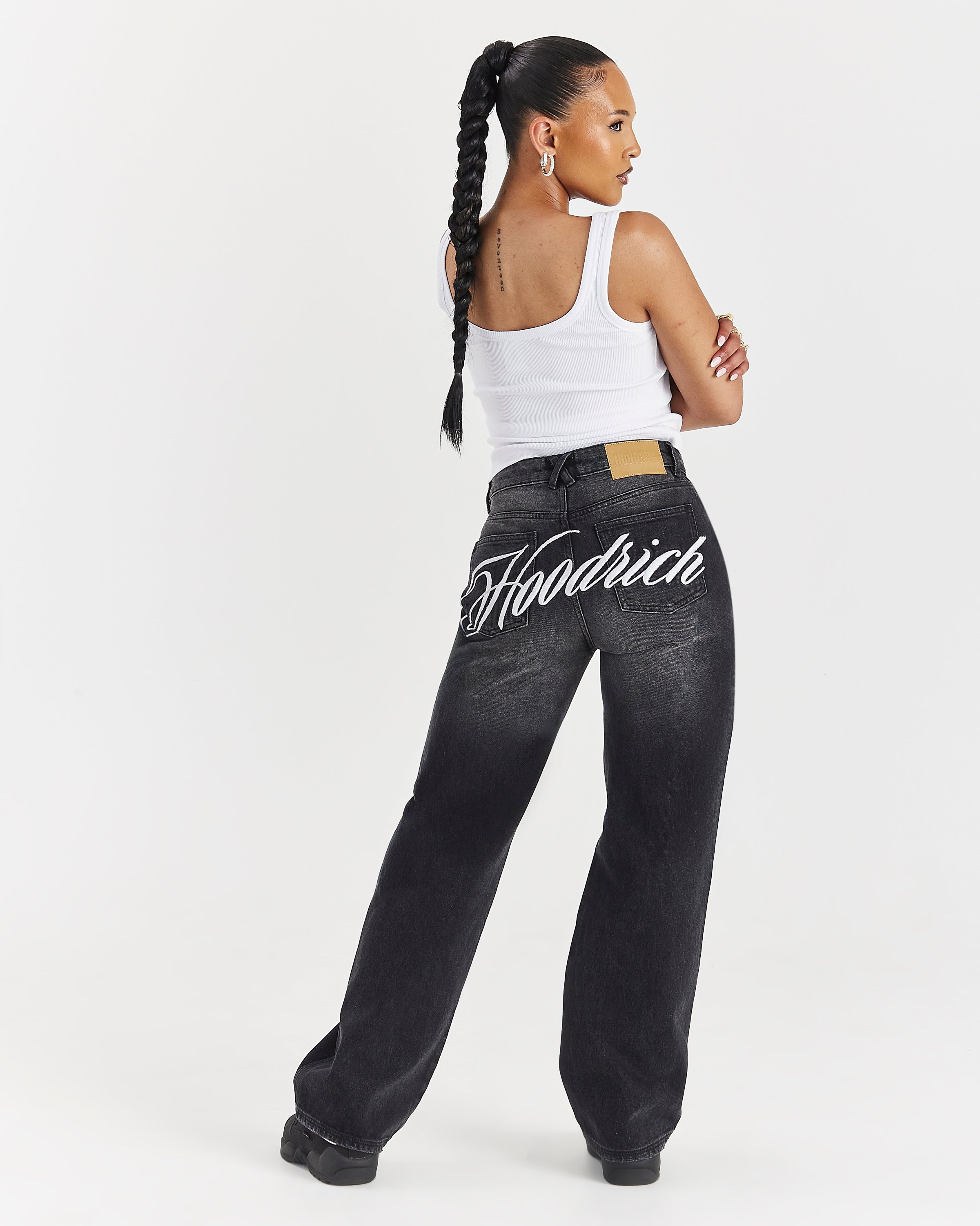 Jeans a gamba larga con scritta - Lavaggio nero
