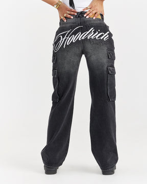 Script Wide Leg Jeans - Black Wash