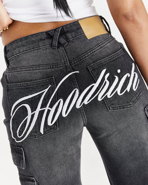 Script Wide Leg Jeans - Black Wash