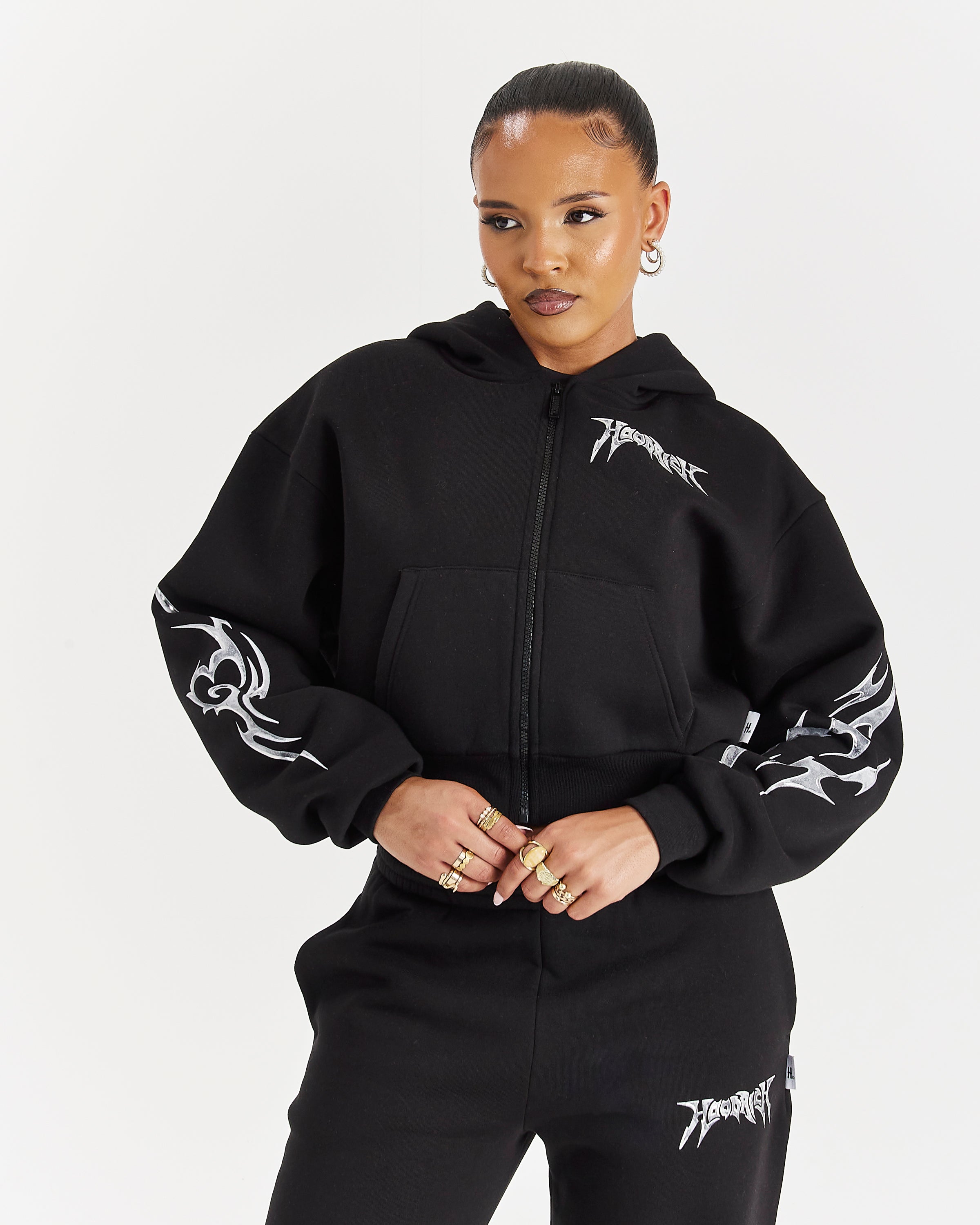 Felpa con cappuccio e zip Spark Boxy - Nero/Argento