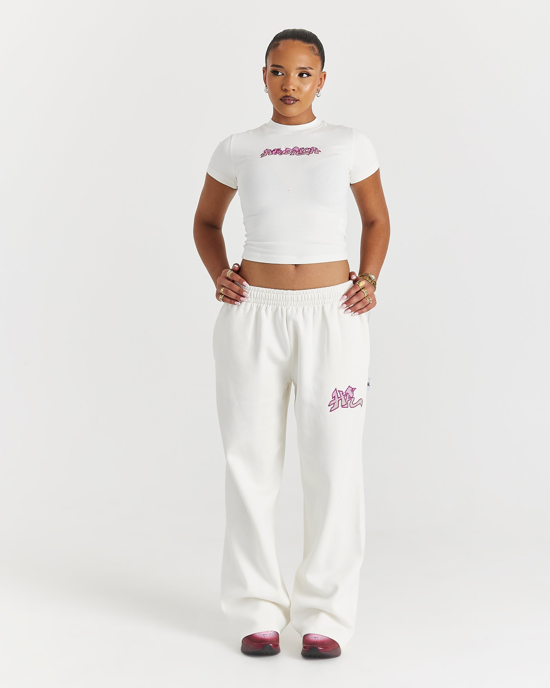 Lucky Fitted Tee - Cream/Pink