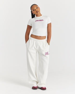 Lucky Fitted Tee - Cream/Pink