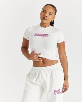 Lucky Fitted Tee - Cream/Pink