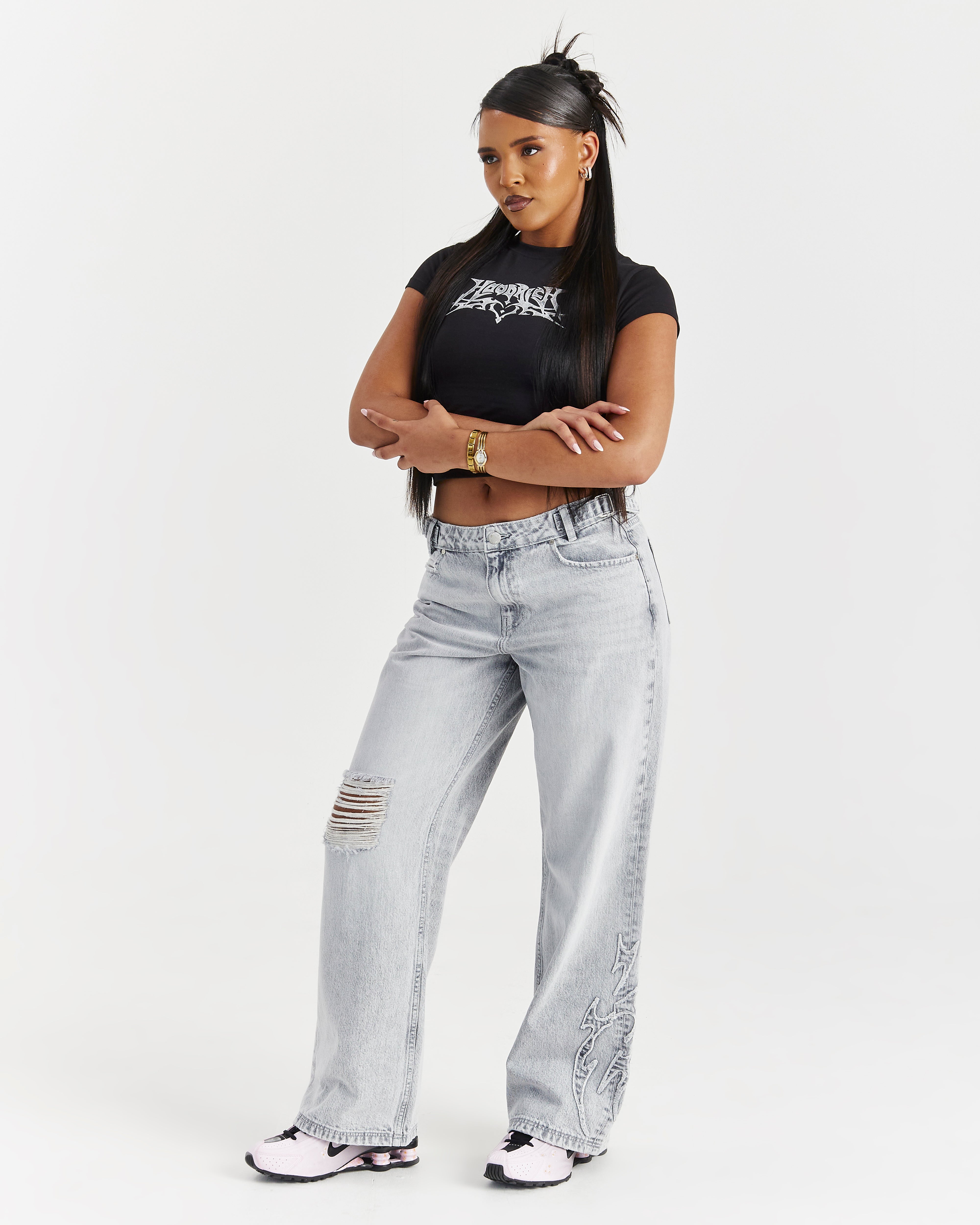 Jeans a gamba larga Spark - Lavaggio grigio chiaro
