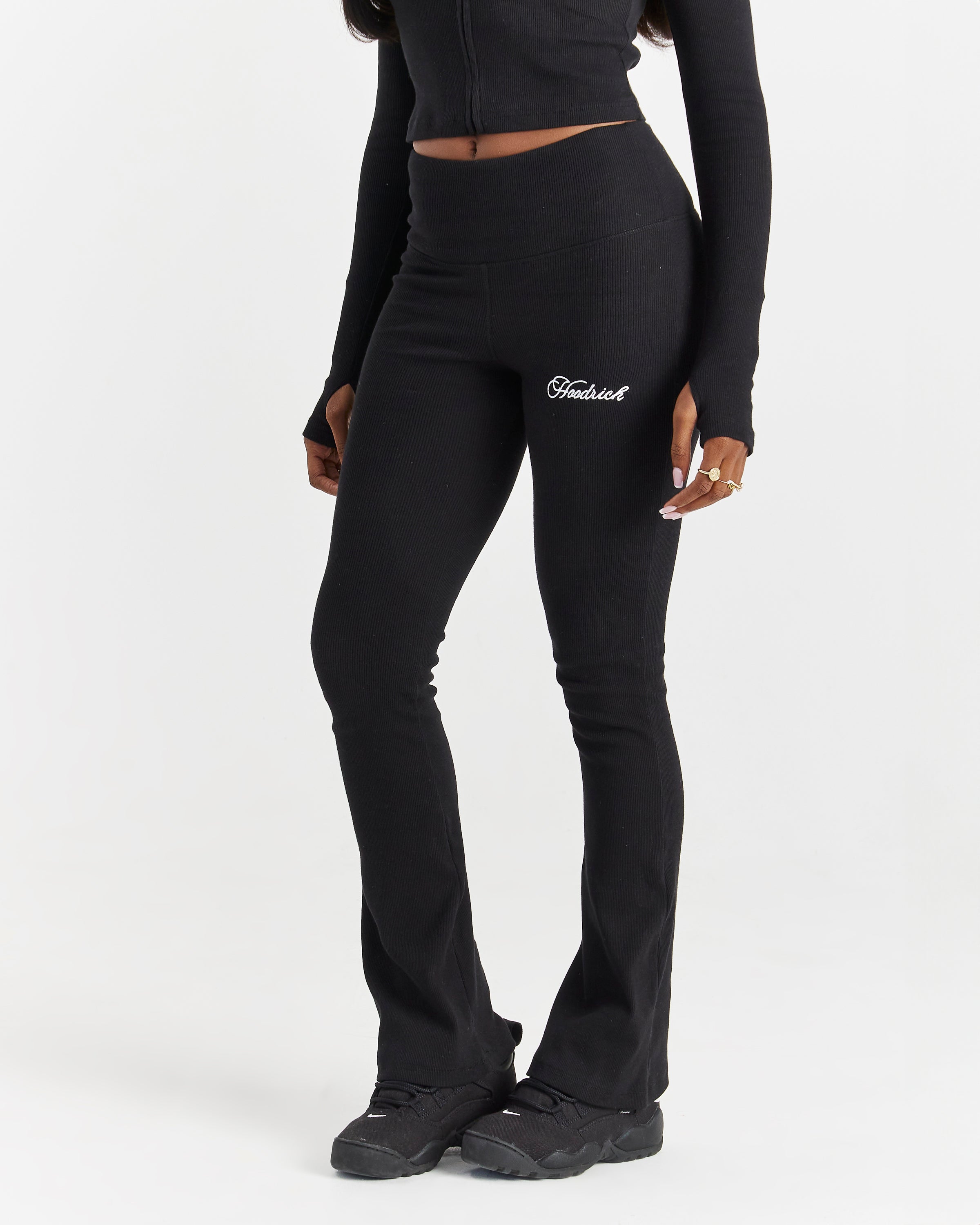 Pantaloni a zampa Selene con cintura spessa - Nero/Bianco