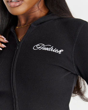 Selene Fitted Zip Hoodie - Black/White