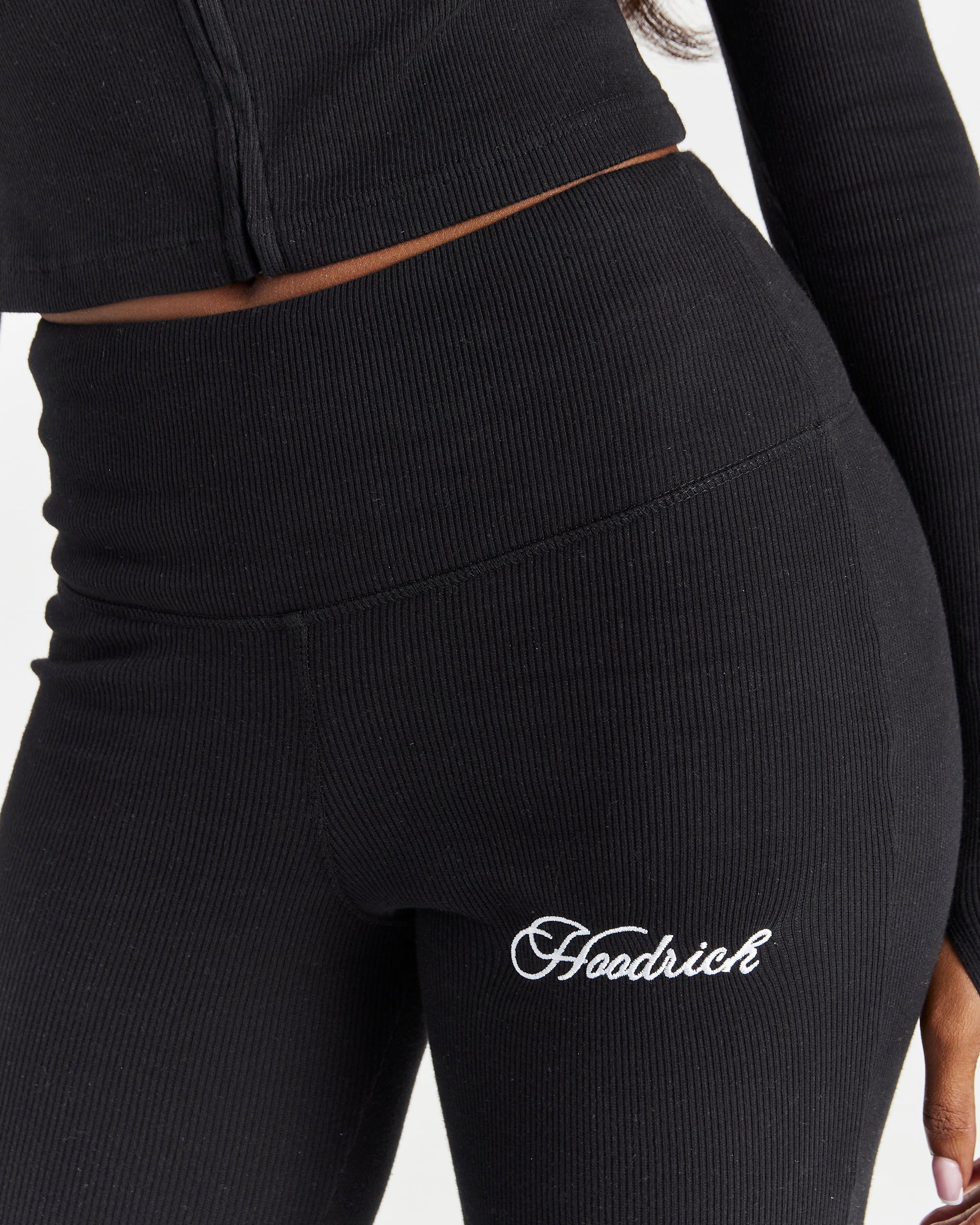 Pantaloni a zampa Selene con cintura spessa - Nero/Bianco