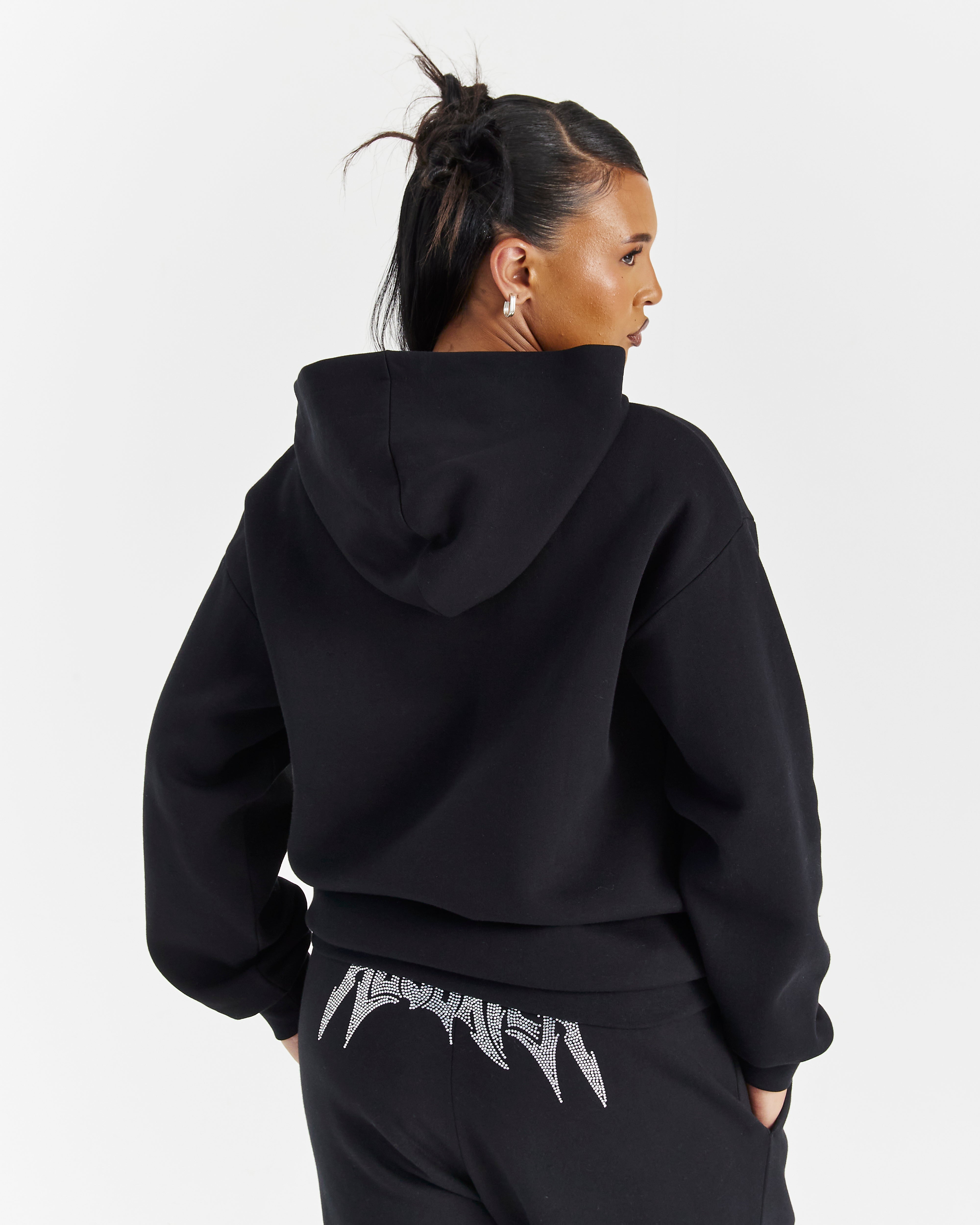 Felpa con cappuccio oversize Lustre con zip - Nero/Strass