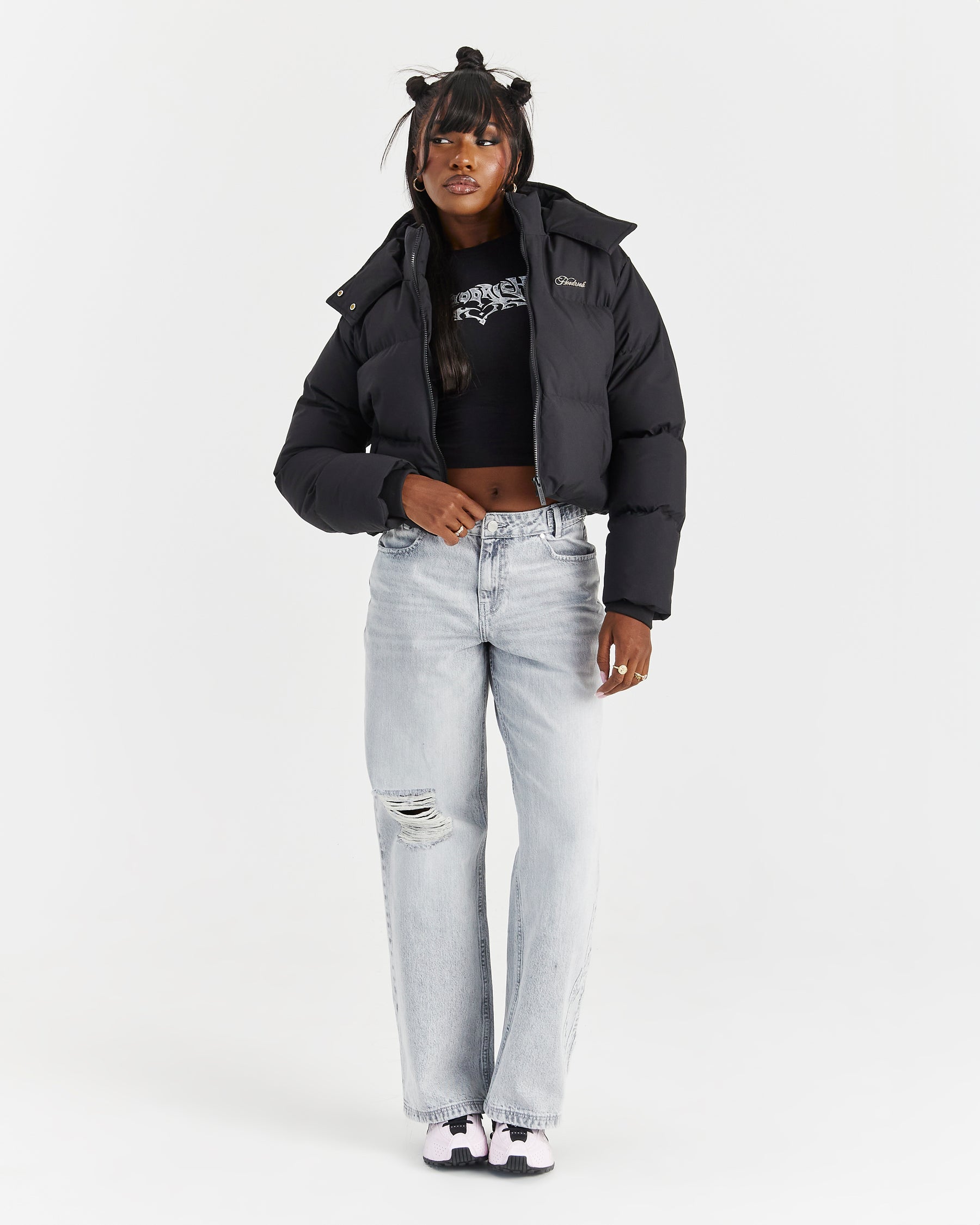 Script Hugo Cropped Puffer - Black/Silver