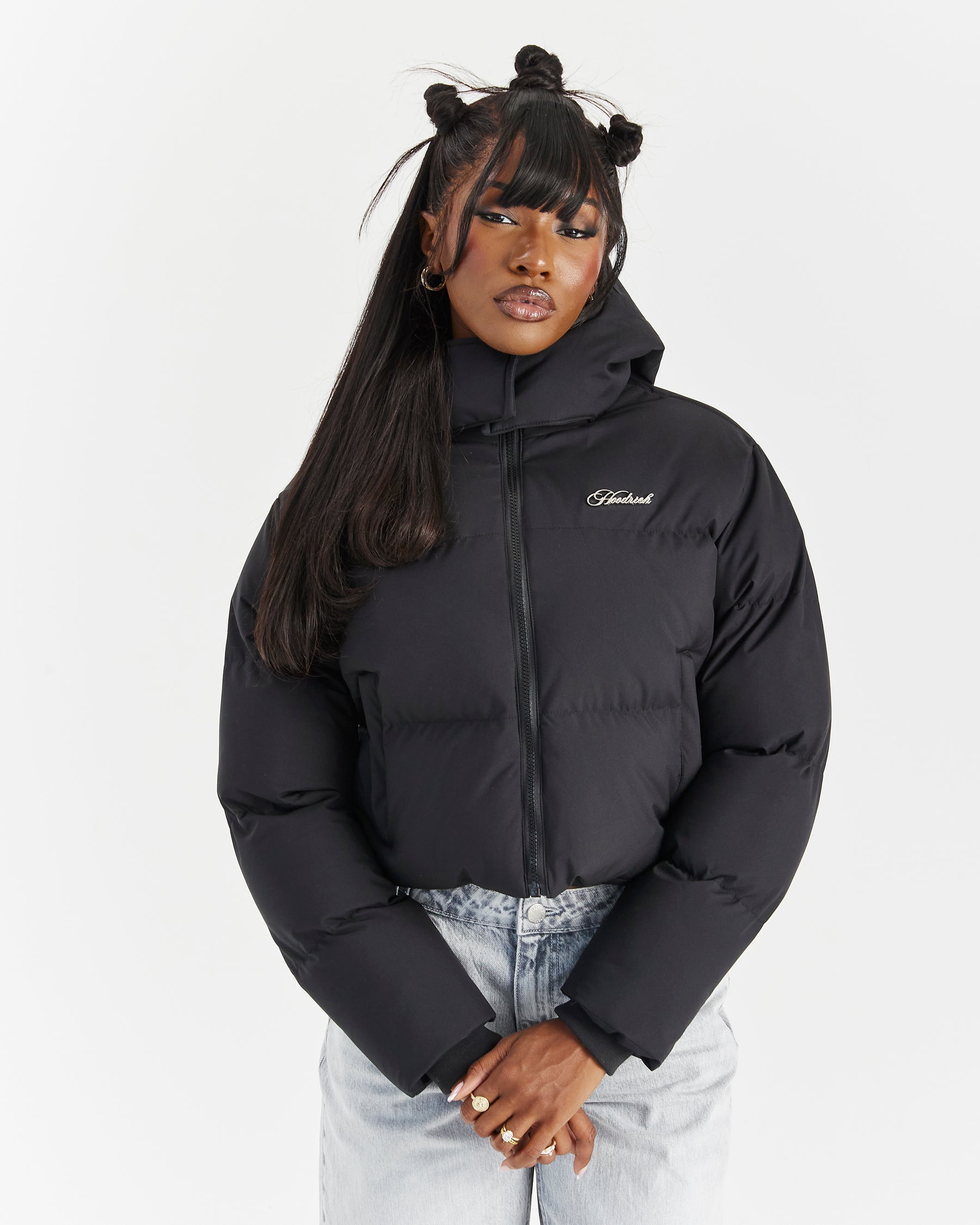 Script Hugo Cropped Puffer - Black/Silver