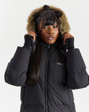 Script Hugo Longline Puffer - Black/Silver/Fur