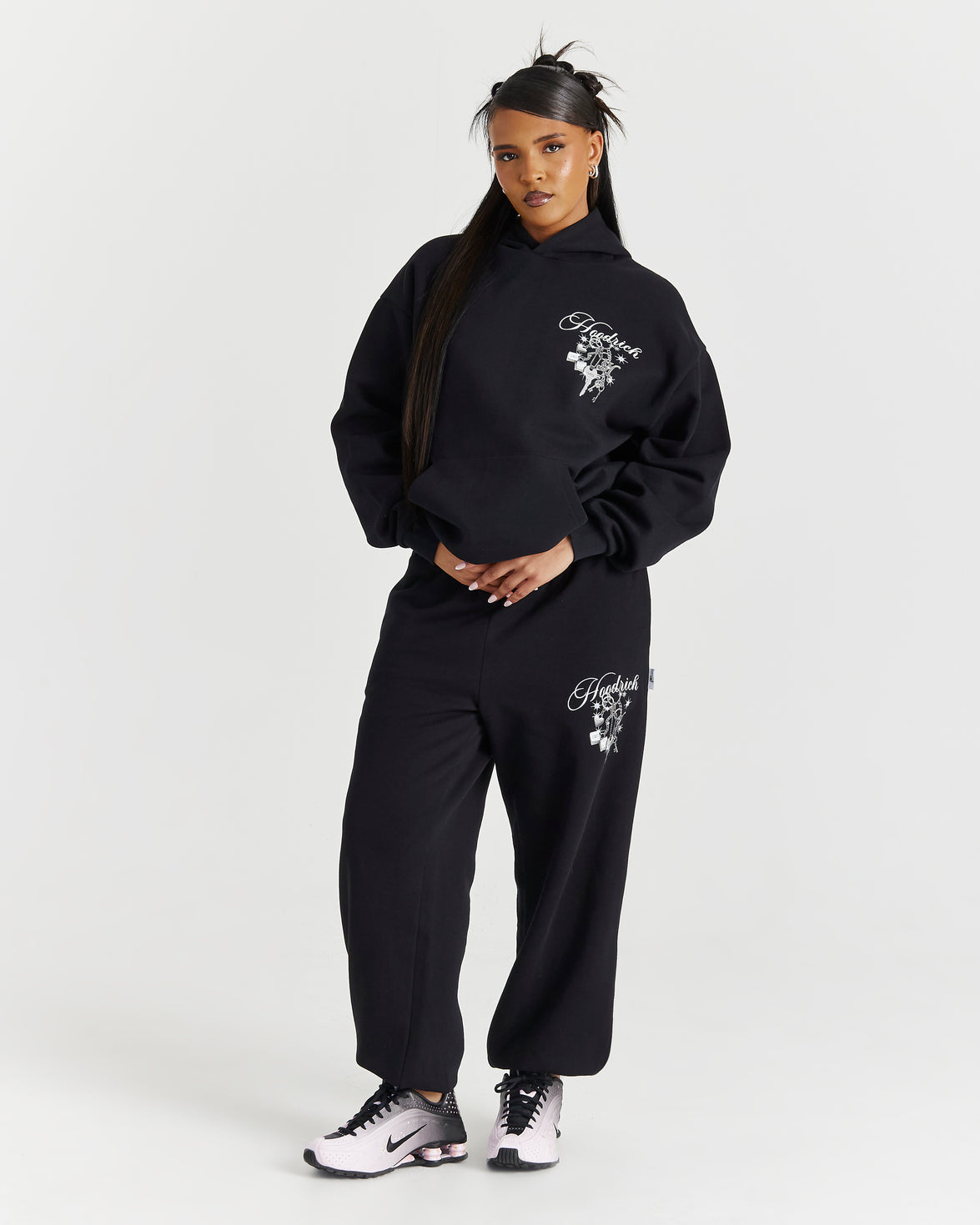 Lyra Oversized Joggers - Black/Rhinestone/Pink