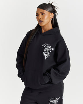 Lyra Oversized Hoodie - Black/Rhinestone/Pink