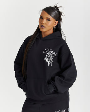 Lyra Oversized Hoodie - Black/Rhinestone/Pink
