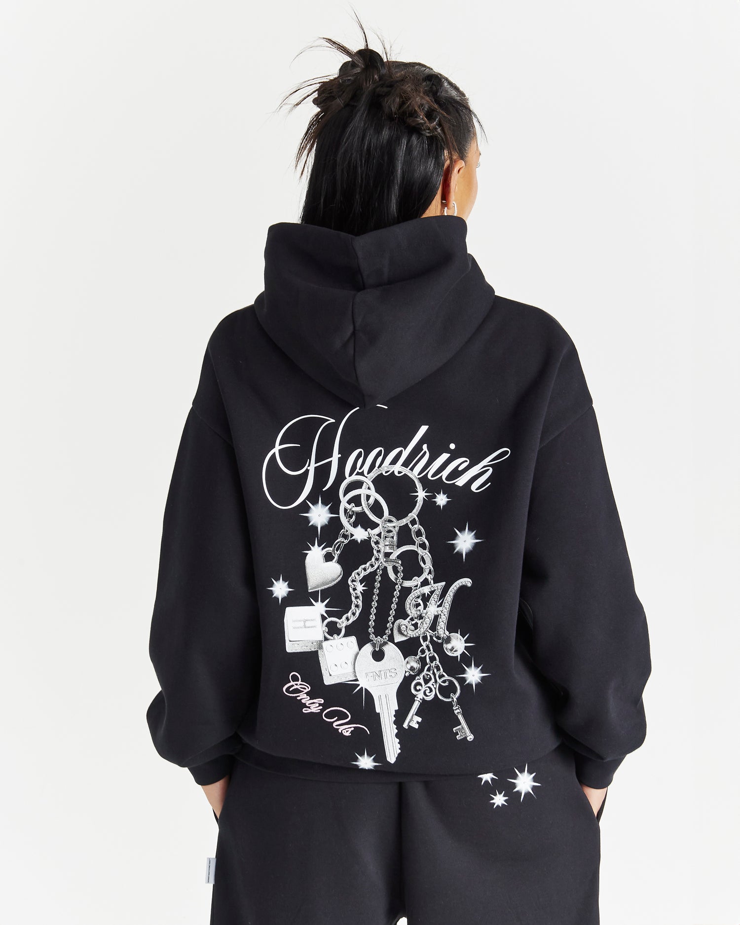 Lyra Oversized Hoodie - Black/Rhinestone/Pink